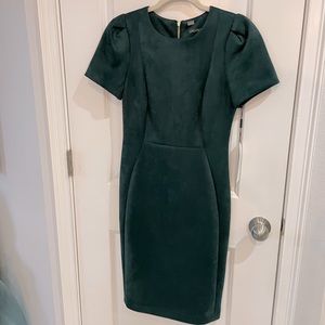 Women's NWT Calvin Klein Green Tulip Sleeve Malachite Suede Sheath Dress Size 4